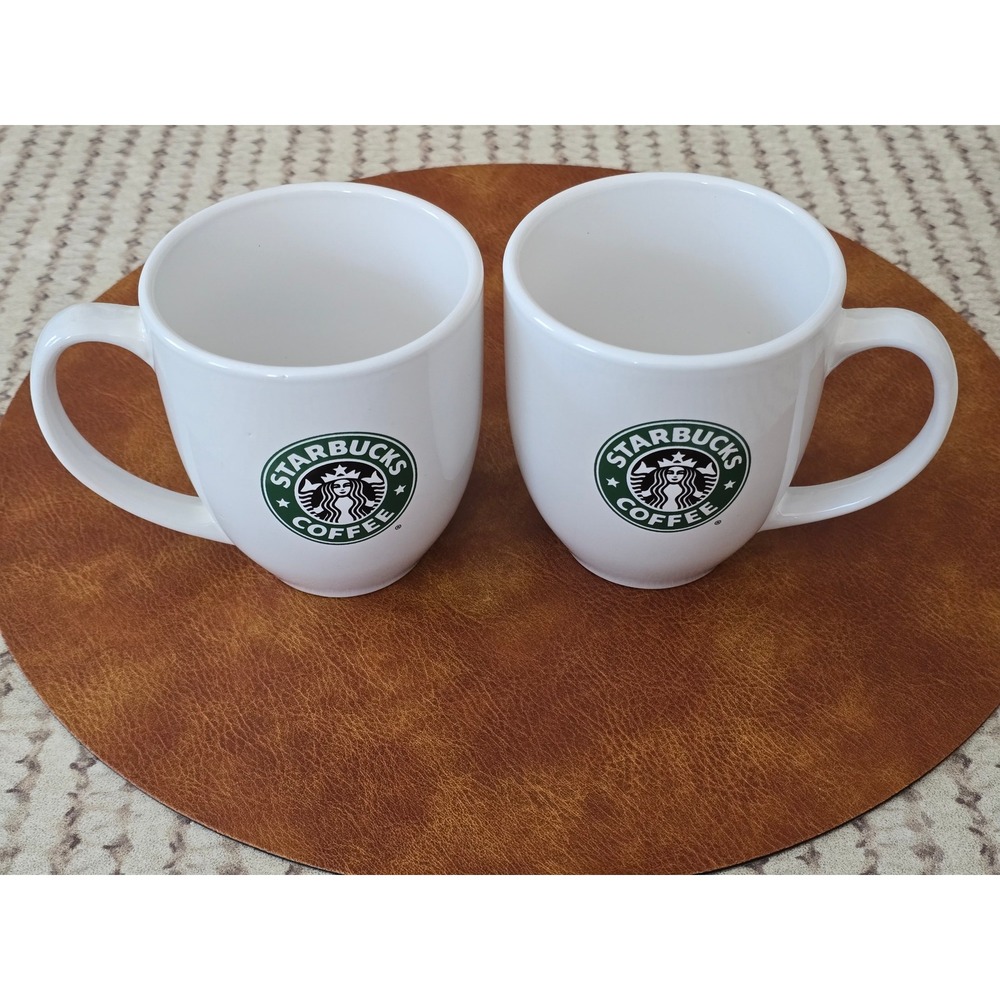 Starbucks Coffee Mugs Set of 2 White Green Siren Logo 14oz 2010 Ceramic Cup